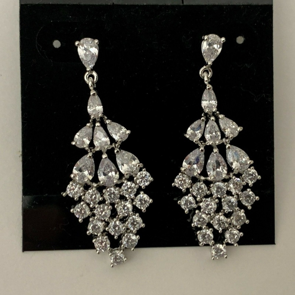 Post Earrings Silver-tone Chandelier Clear Crystal